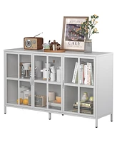 Simplie Fun Premium Steel Storage Cabinet with Adjustable Shelves and Glass Doors