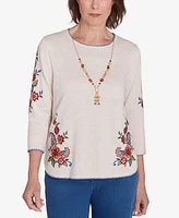 Alfred Dunner Harvest Moon Women's Paisley Floral Top with Detachable Necklace