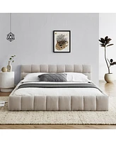 Queen Size Upholstered Platform Bed with Chenille Fabric Headboard