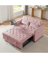 Simplie Fun Plush Pink Velvet Sofa Bed with Adjustable Positions