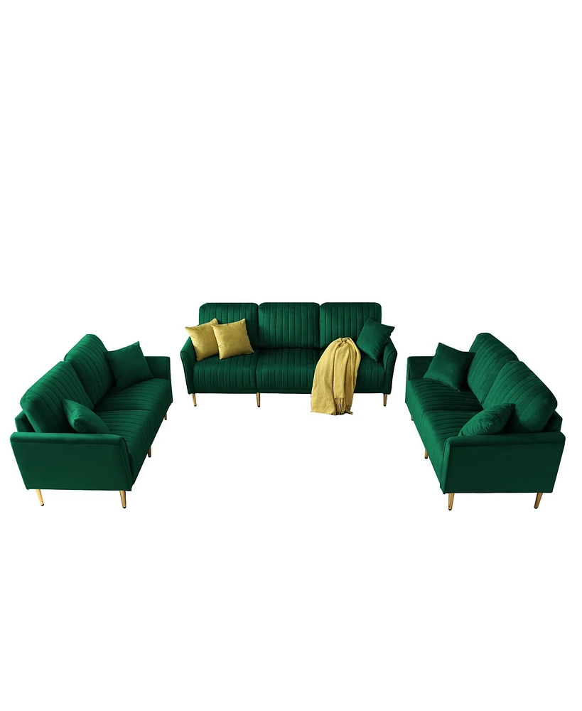 Simplie Fun Mid-Century Modern 3-Piece Green Velvet Sofa Set