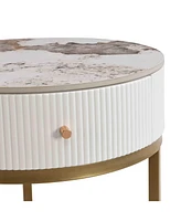 Sintered Stone Round Nightstand with Drawer