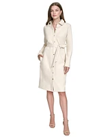 Halston Women's Faux-Suede Belted Long-Sleeve Shirtdress