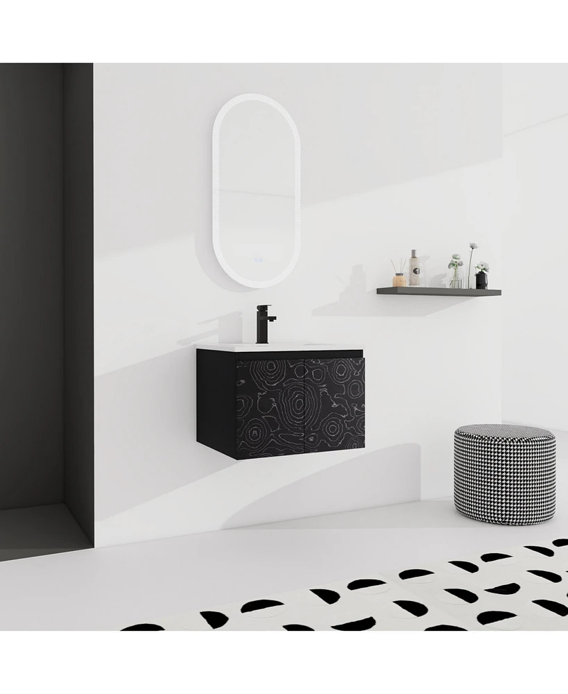 Streamdale Furniture Wall-Mounted Bathroom Vanity with Ceramic Sink & Soft-Close Doors