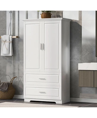 Streamdale Furniture White Bathroom Cabinet with Adjustable Shelf, 2 Doors, 2 Drawers