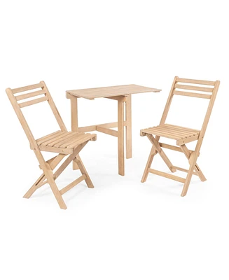 Jonathan Y Nerja Modern Traditional 3-Piece Acacia Wood Half-Rectangular Outdoor Folding Bistro Set, Light Teak