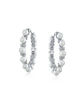 Bling Jewelry Statement Jewelry White Simulated Pearl Hoop Earrings For Women 1.25 Diameter