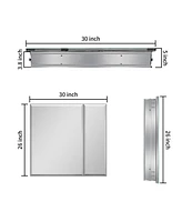30x26" Medicine Cabinet with Mirror, Recessed or Wall Mount, Ample Storage