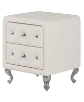 Simplie Fun Elegant Pu Nightstand with 2 Drawers, Crystal Handle, Storage