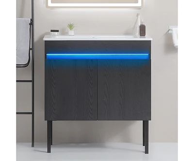 Modern 30" Bathroom Vanity with Radar Light, Storage, Metal Legs