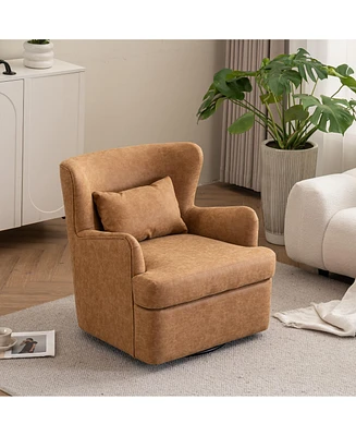 Simplie Fun Teddy Velvet Swivel Armchair with Ottoman, Brown+Yellow