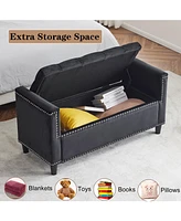 44.5" Queen Velvet Button Bedside Bench with Armrests and Nailhead Trim