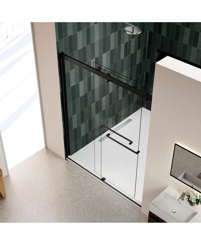 Simplie Fun Bypass Shower Door, 56"-60"W x 74"H, 5/16" Tempered Glass, Matted Black