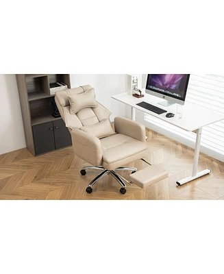 Streamdale Furniture Swivel Ergonomic Office Chair with Footrest, Leather, 155° Recline