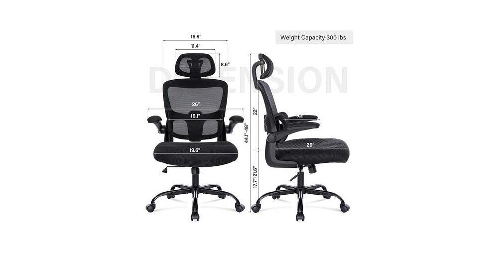 Simplie Fun Ergonomic Mesh Office Chair with Adjustable Lumbar Support and Flip-Up Arms