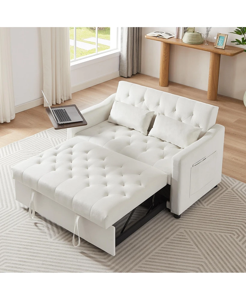 Simplie Fun Cream Velvet Sofa Bed with Adjustable Positions