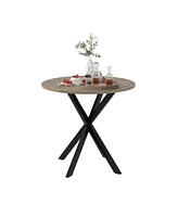 31.5" Round Dining Table, Modern Industrial Style, Mdf Top, Black Metal Legs