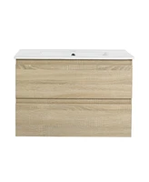 30" Wood Grain Vanity with Ceramic Sink and Soft-Close Drawers