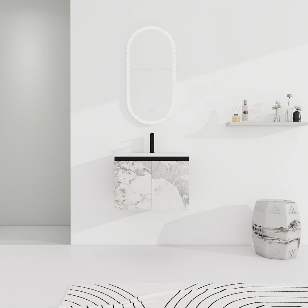 Wall-Mounted Bathroom Vanity with Ceramic Sink & Soft-Close Doors