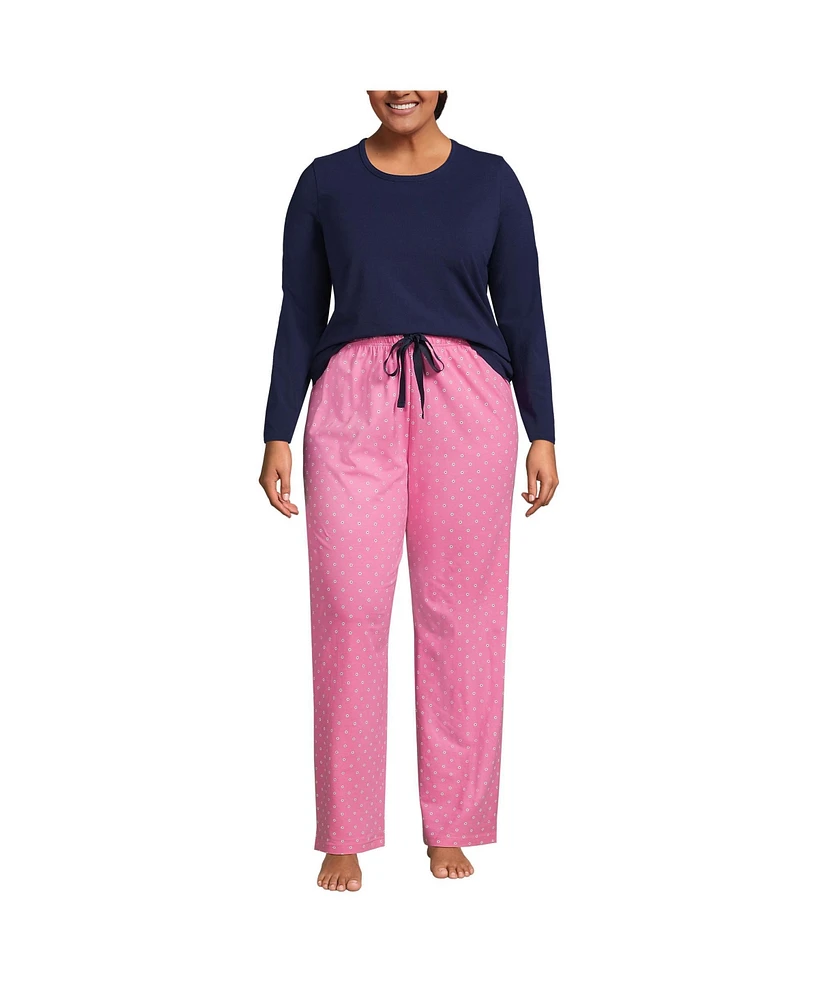 Lands' End Plus Knit Pajama Set Long Sleeve T-Shirt and Pants