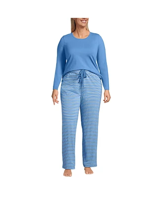 Lands' End Plus Size Knit Pajama Set Long Sleeve T-Shirt and Pants