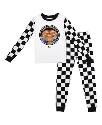 E.t. the Extra-Terrestrial Little Boys E.t. Checkerboard Youth Long Sleeve Pajama Set