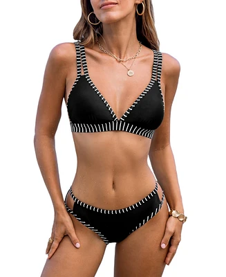 Cupshe Women's Strappy Mid Rise V Neck Cutout Bikini Set