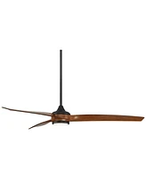 Casa Vieja 60" La Jolla Surf Modern 3 Blade Indoor Ceiling Fan with Dimmable Led Light Remote Control Matte Black Koa for Living Kitchen House Bedroom