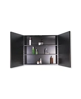 26x30" Wall-Mount/Recessed Black Metal Medicine Cabinet with Mirror