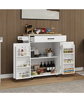 Kitchen Island Cart with Drawer, Doors, Shelves, Towel Rack, Seasoning Rack