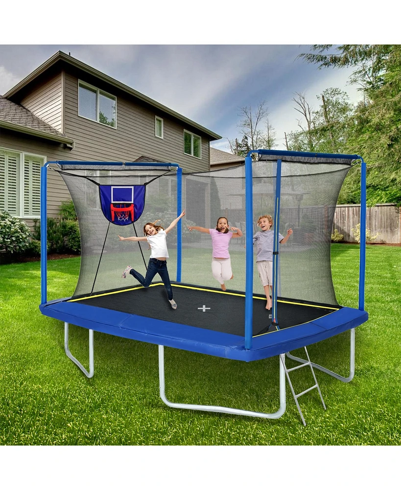 Streamdale Furniture 8FT x 12FT Rectangle Trampoline with Basketball Board, Ball Inflator, and Ladder