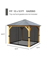 Aoodor Gazebo Netting 12' x Polyester Screen Replacement 4 Panel Sidewalls for Patio (Only Netting)