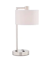 360 Lighting Colby Modern Desk Table Lamp with Hotel Style Usb and Ac Power Outlet in Base 21" High Brushed Nickel White Linen Drum Shade for Living R