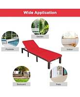 Gymax 2PCS Adjustable Patio Rattan Chaise Lounge Chair Recliner Outdoor w/ Red Cushion