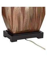 Julius Modern Table Lamp 27" Tall with Table Top Dimmer Copper Drip Brown Ceramic Fabric Rectangular Shade for Bedroom Living Room House Home Bed