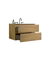 Streamdale Furniture Timeless Oak Vanity: Silent Drawers, Ample Storage