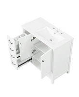 Streamdale Furniture 36" White Bathroom Vanity with Ceramic Sink, Cabinet, Drawers, Open Shelf