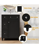 24" Bathroom Vanity with Ceramic Sink: Space-Saving Storage