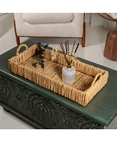 Jonathan Y Anika 22.5" Traditional Southwestern Hand-Woven Abaca Tray with Handles, Natural