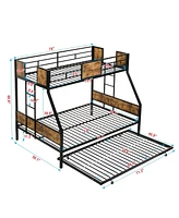 Twin Over Full Bunk Bed with Trundle, Guardrails, Storage