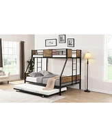 Streamdale Furniture Twin Over Full Bunk Bed with Trundle, Guardrails, Storage