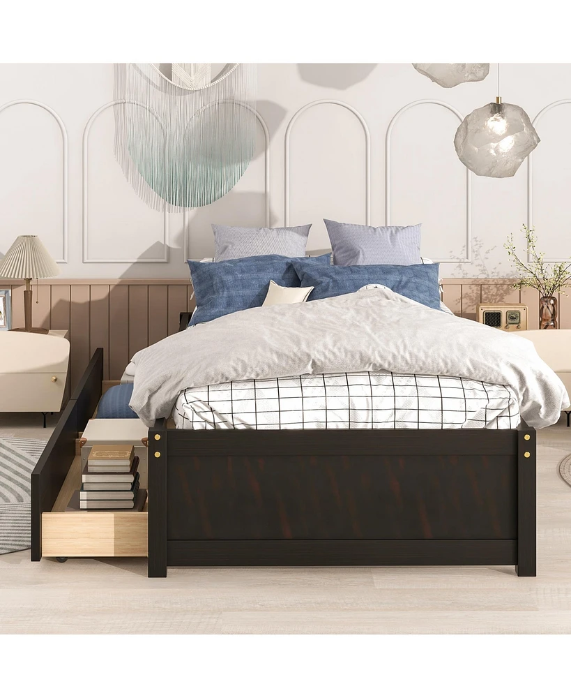 Streamdale Furniture Twin Bed with 2 Drawers, Solid Wood, No Box Spring, Espresso