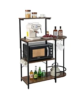 Costway Kitchen Bakers Rack Microwave Stand Coffee Bar w/ S-Hooks & Stemware Holder