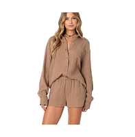 Edikted Women's Levy oversized gauze button up shirt