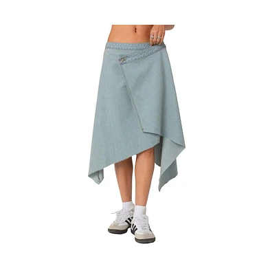 Edikted Asymmetric wrapped denim midi skirt