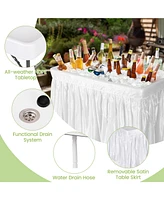 Sugift 4 Feet Plastic Party Ice Folding Table with Matching Skirt