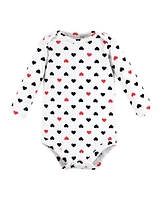 Hudson Baby Girls Cotton Long-Sleeve Bodysuits Daddy Red Black 5-Pack, 0-3 Months