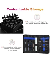 Byootique Rolling Makeup Train Case Patented Design Pedicure Nail Salon Nail Foldable Trolley Cosmetic Organizer Black with Stool