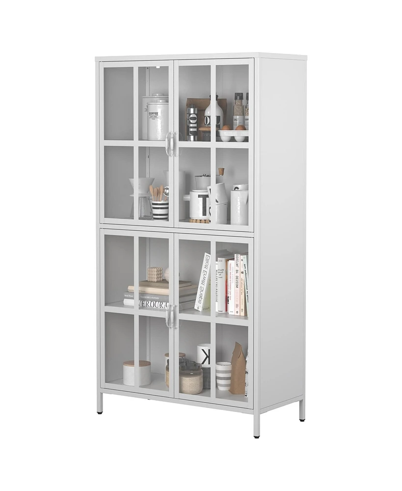 Simplie Fun Premium Metal Storage Cabinet with Tempered Glass Doors and Adjustable Shelves