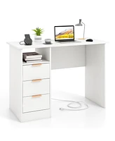 Slickblue Home Office Desk with Power Outlet 3 Storage Drawers and Open Compartment-White